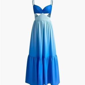 Commense Blue Tiered Ruffled Midi Sundress